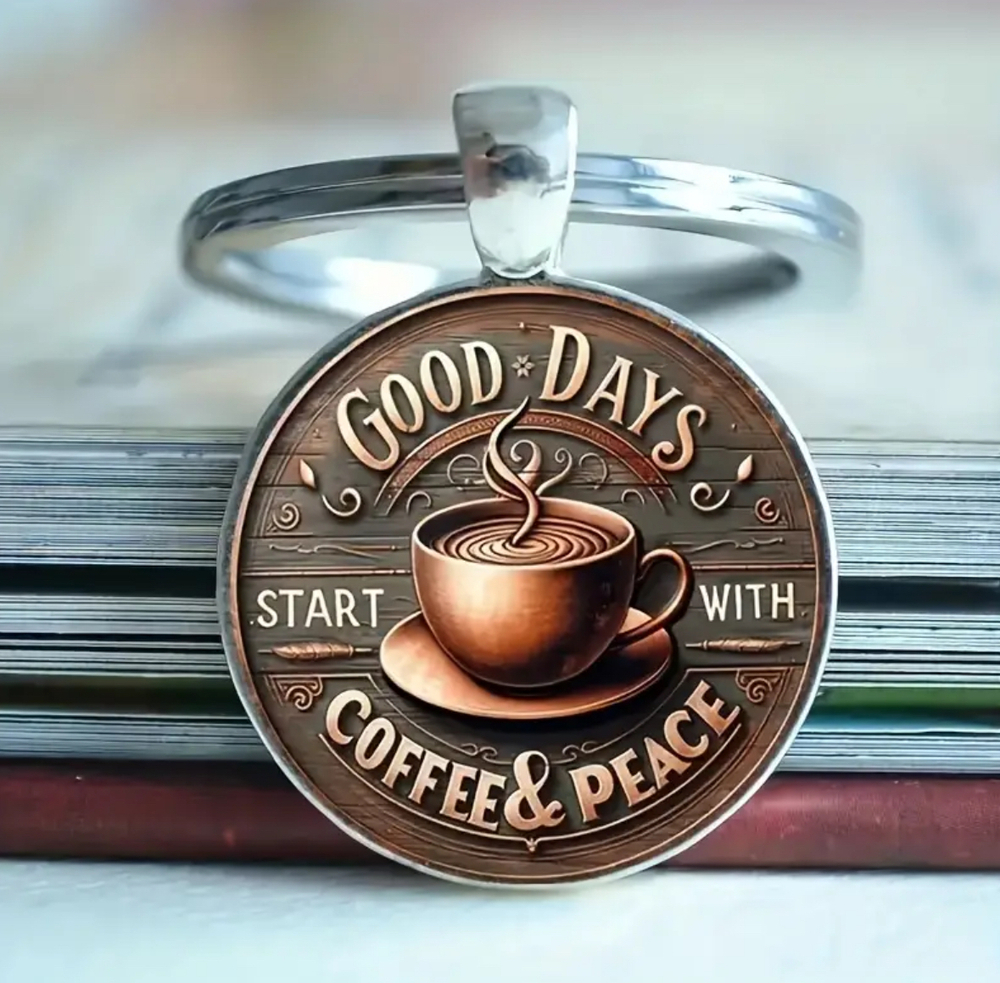 3/$25 Good Days Start With Coffee and Peace Keychain NEW